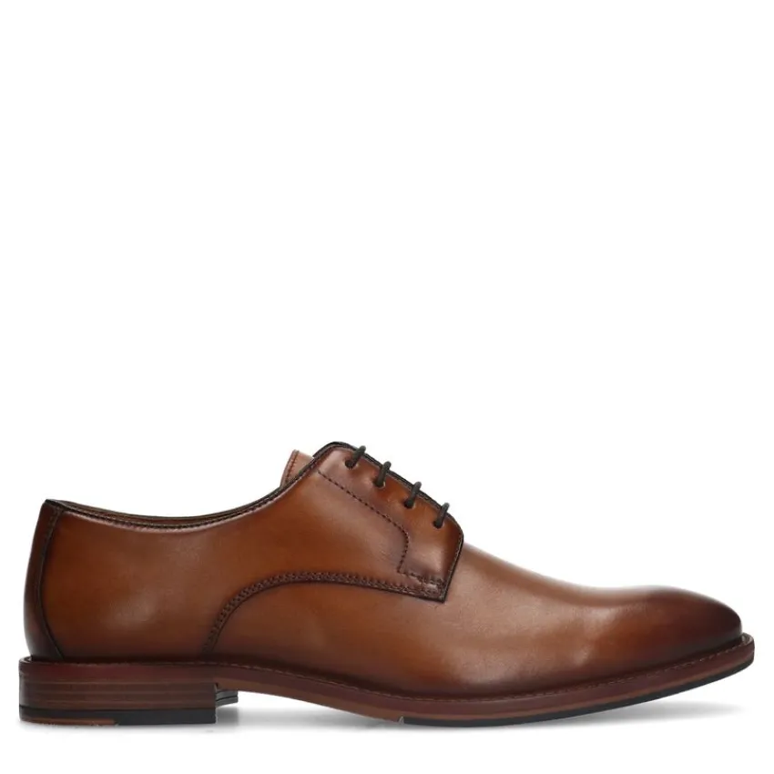 Manfield Cognac leren veterschoenen^Heren Veterschoenen