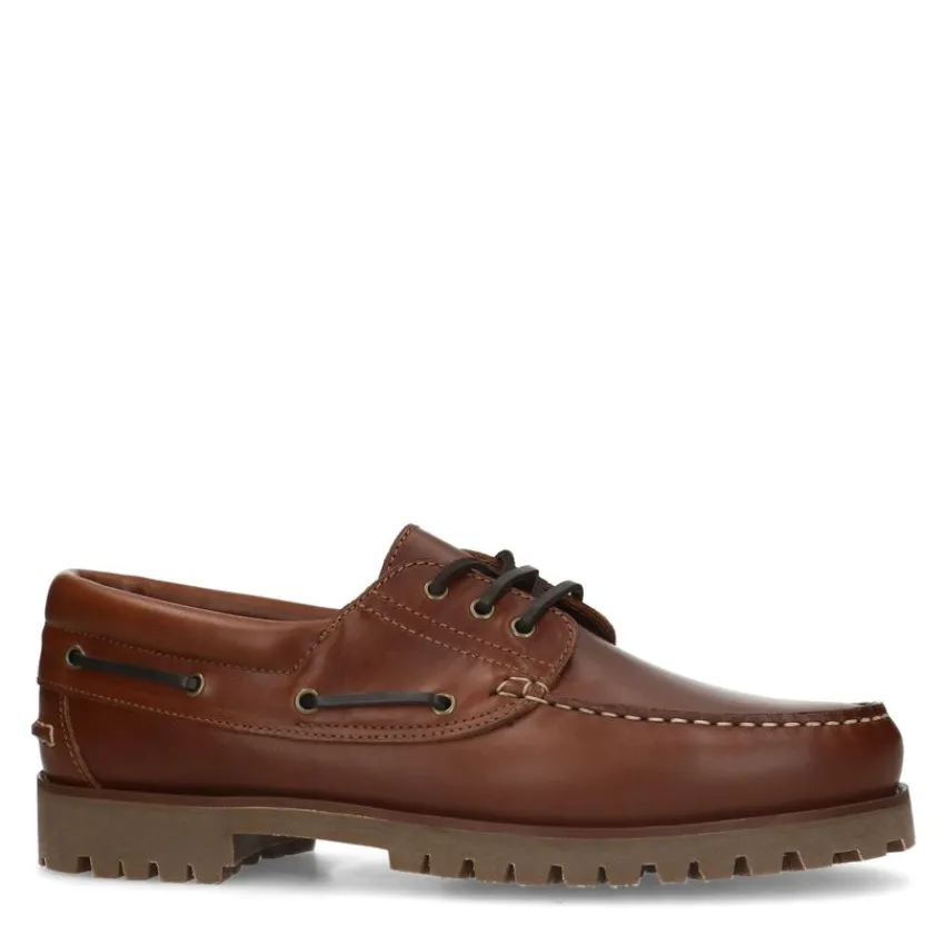 Manfield Cognac leren veterschoenen^Heren Veterschoenen