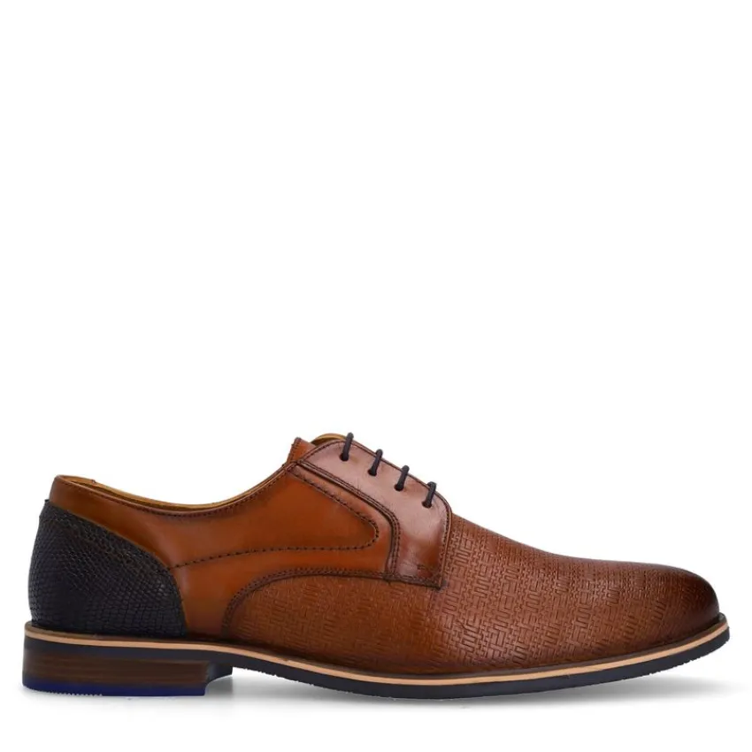 Manfield Cognac leren veterschoenen^Heren Veterschoenen