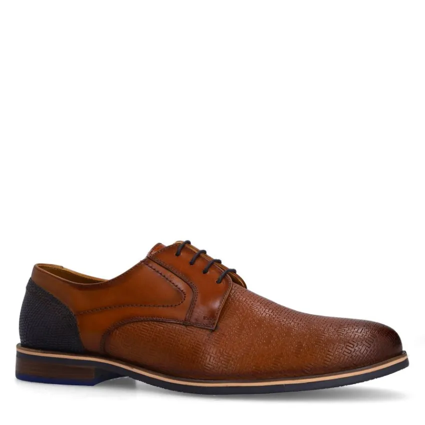Manfield Cognac leren veterschoenen^Heren Veterschoenen