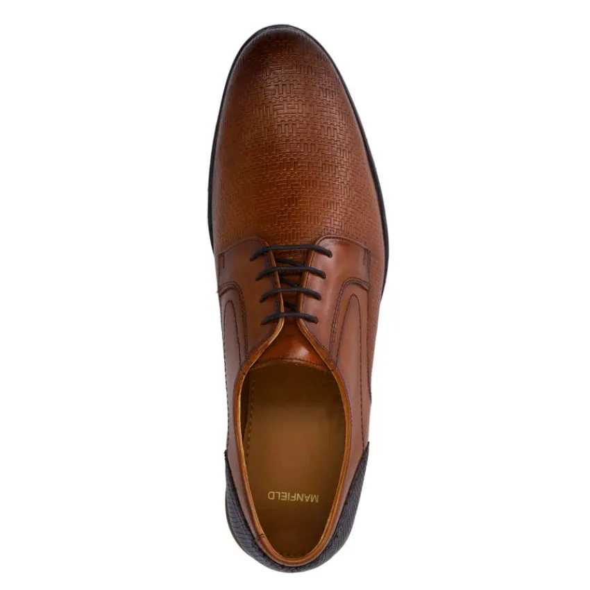 Manfield Cognac leren veterschoenen^Heren Veterschoenen