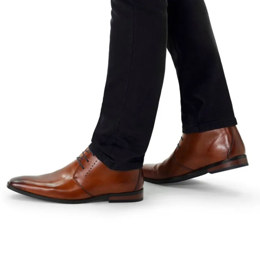 Van Lier Cognac leren veterschoenen^Heren Veterschoenen