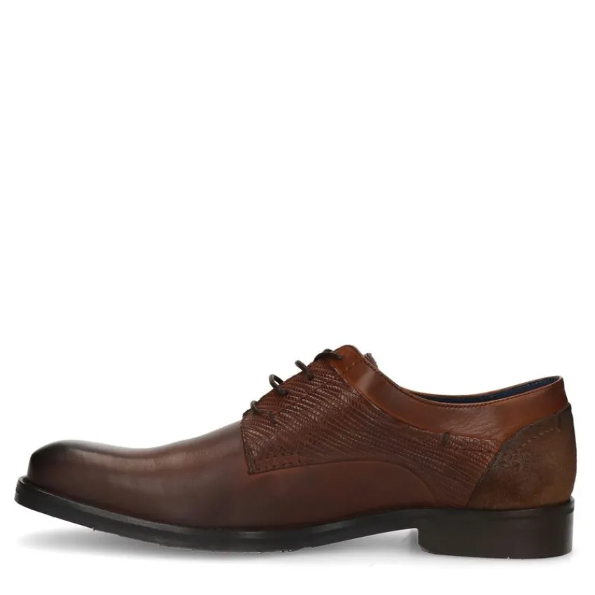 Manfield Cognac leren veterschoenen^Heren Veterschoenen