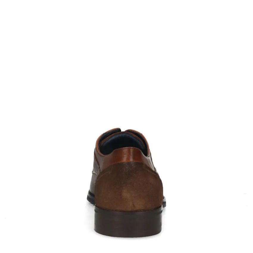 Manfield Cognac leren veterschoenen^Heren Veterschoenen