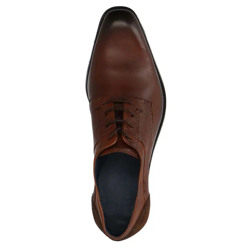 Manfield Cognac leren veterschoenen^Heren Veterschoenen