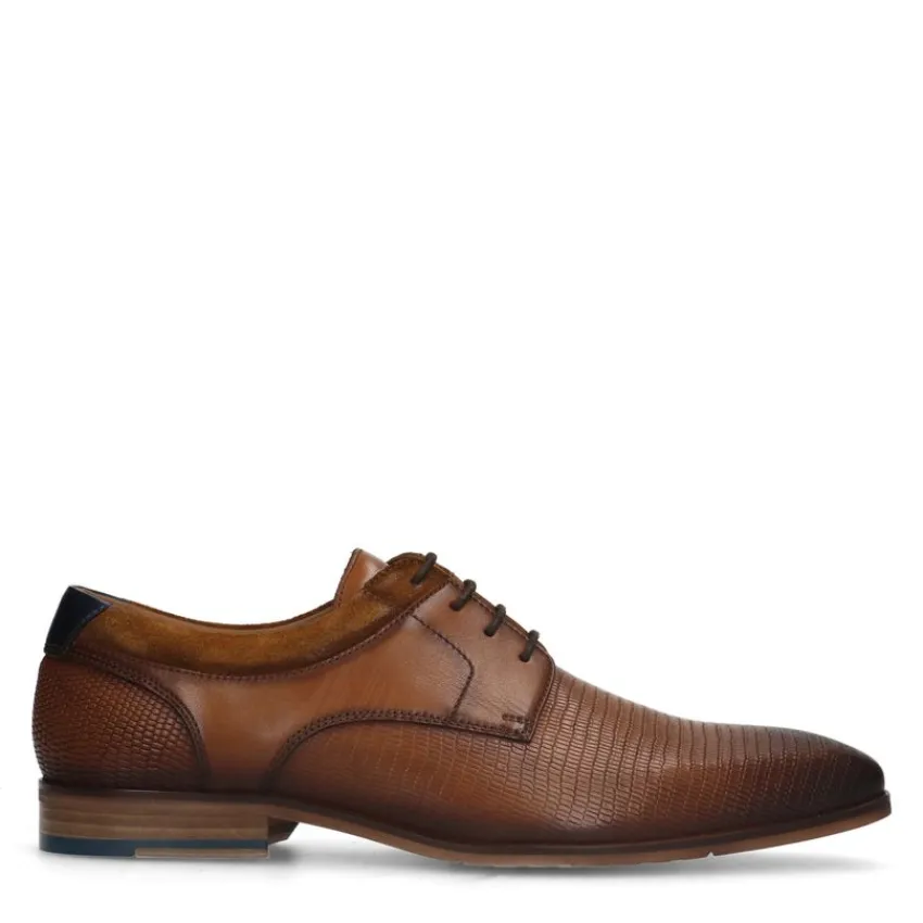 Manfield Cognac leren veterschoenen^Heren Veterschoenen