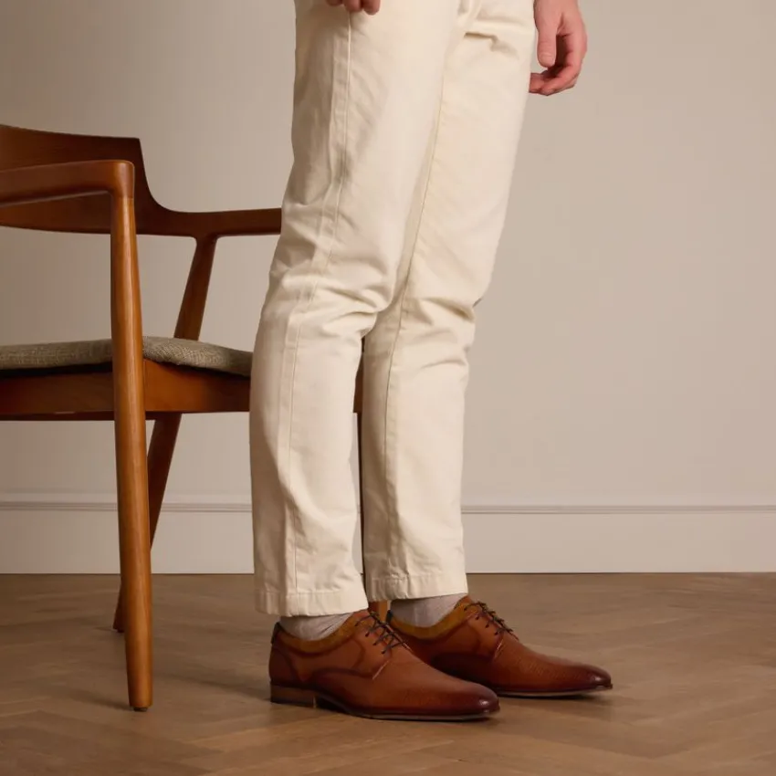 Manfield Cognac leren veterschoenen^Heren Veterschoenen
