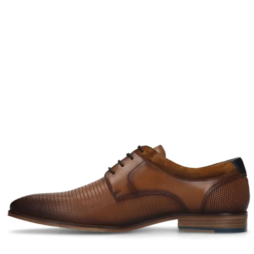 Manfield Cognac leren veterschoenen^Heren Veterschoenen