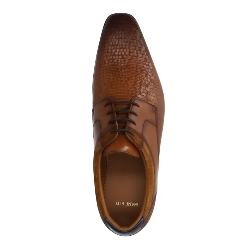 Manfield Cognac leren veterschoenen^Heren Veterschoenen