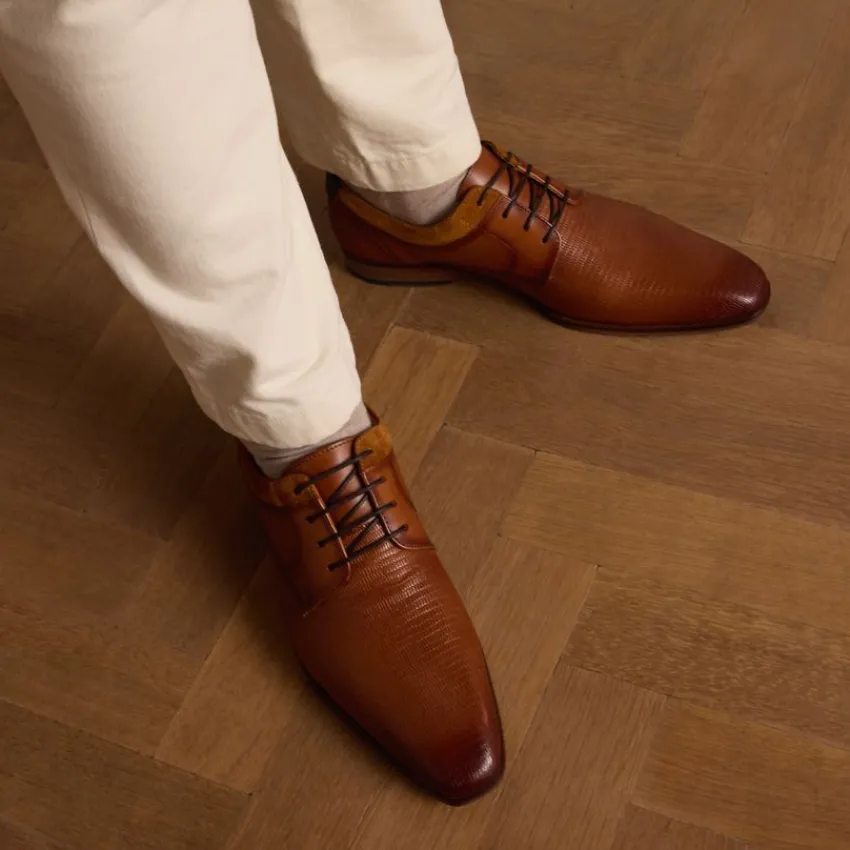 Manfield Cognac leren veterschoenen^Heren Veterschoenen