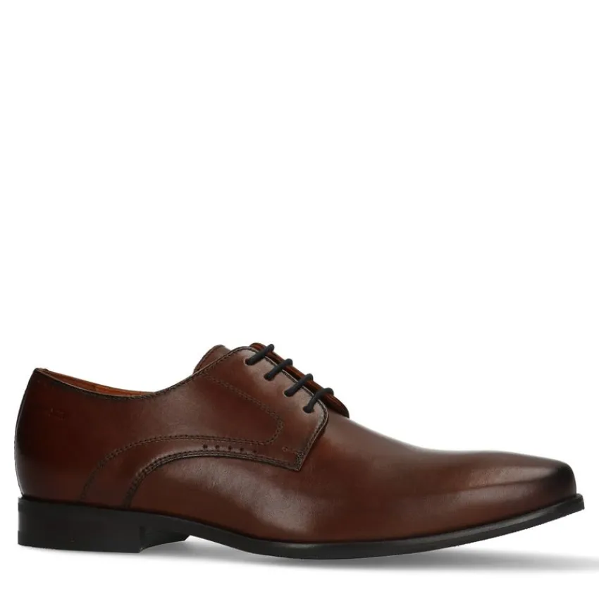 Van Lier Cognac leren veterschoenen^Heren Veterschoenen