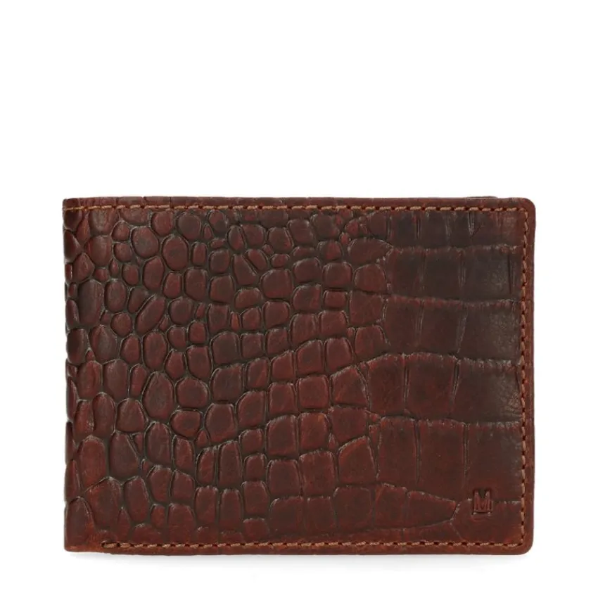Manfield Cognac portemonnee met krokodillenprint^ Portemonnees