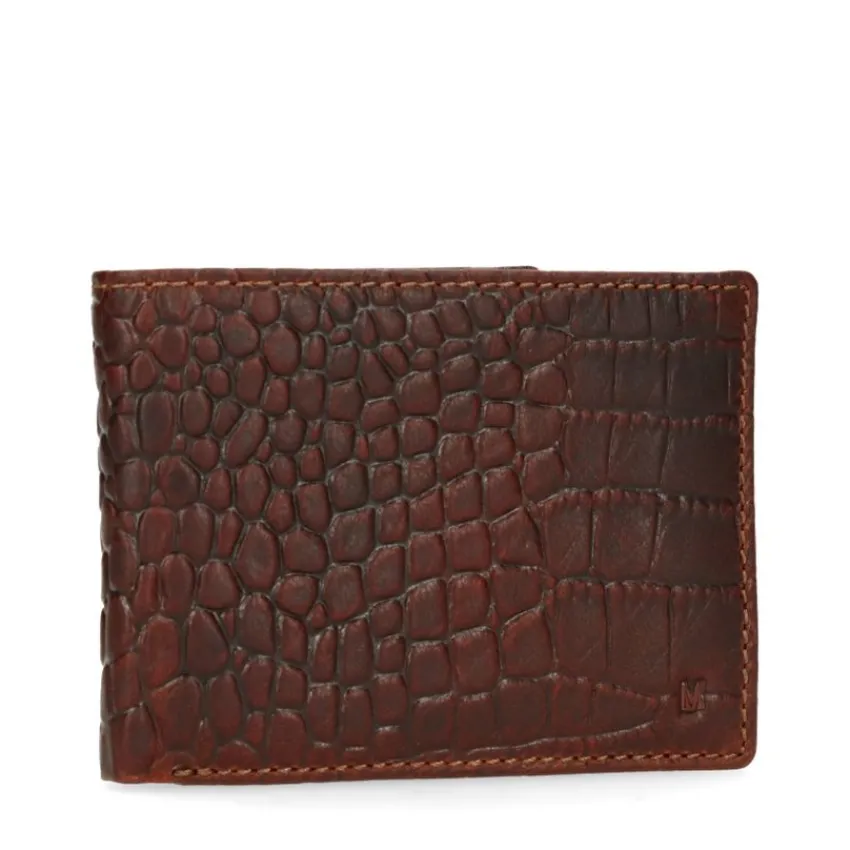 Manfield Cognac portemonnee met krokodillenprint^ Portemonnees