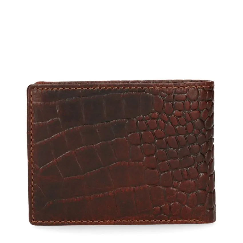 Manfield Cognac portemonnee met krokodillenprint^ Portemonnees