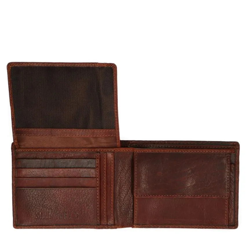 Manfield Cognac portemonnee met krokodillenprint^ Portemonnees