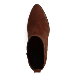 No Stress Cognac suède enkellaarsjes met hak^DAMES Enkellaarsjes