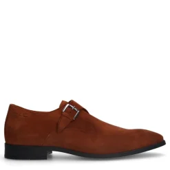 Van Lier Cognac suède gespschoenen^Heren Gespschoenen