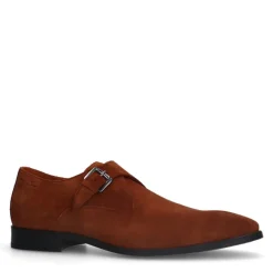 Van Lier Cognac suède gespschoenen^Heren Gespschoenen