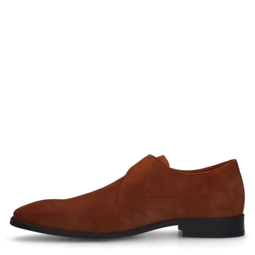 Van Lier Cognac suède gespschoenen^Heren Gespschoenen