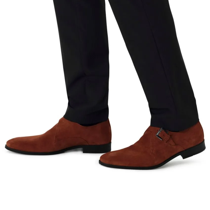 Van Lier Cognac suède gespschoenen^Heren Gespschoenen