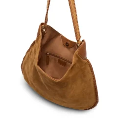 Manfield Cognac suède handtas met gevlochten details^ Handtassen