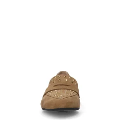 Manfield Cognac suède loafers met gouden studs^DAMES Loafers