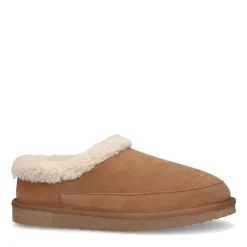 Manfield Cognac suède pantoffels met imitatie wol^Heren Pantoffels
