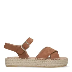 Manfield Cognac suède sandalen^DAMES Espadrilles|Sandalen