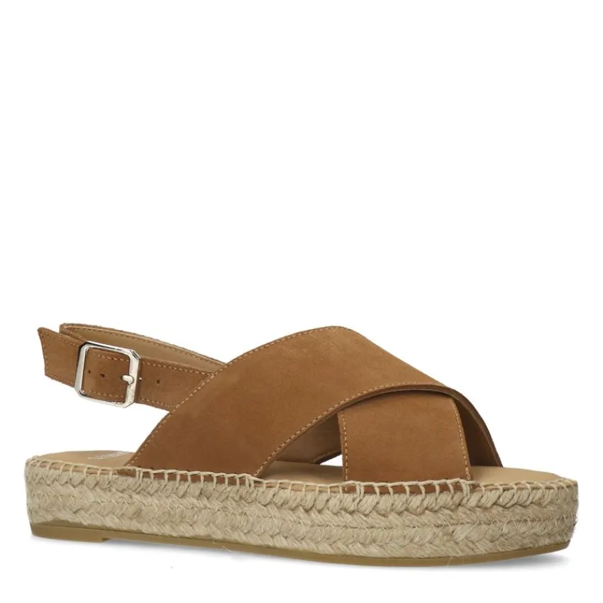 Manfield Cognac suède sandalen^DAMES Espadrilles|Sandalen