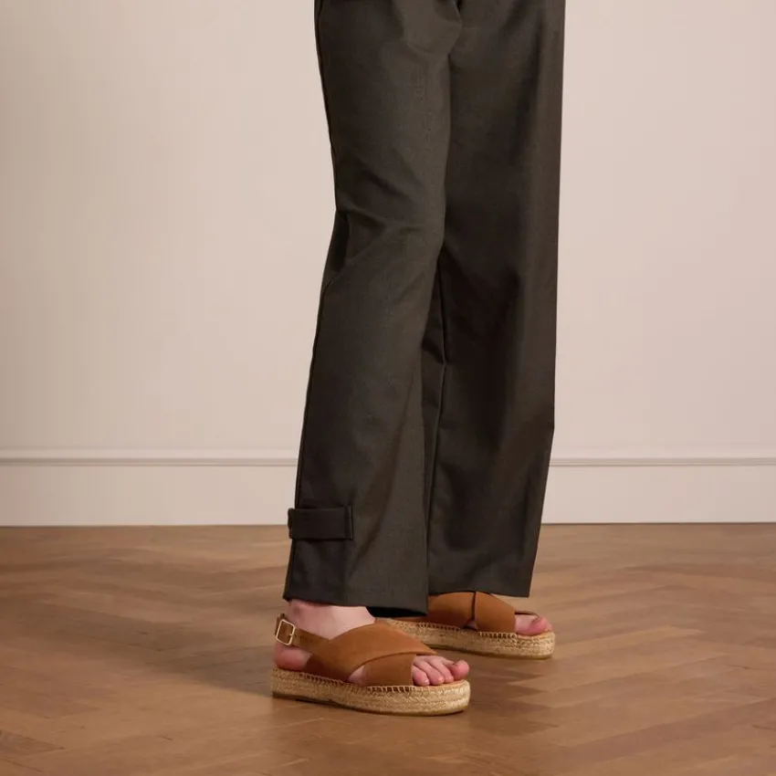 Manfield Cognac suède sandalen^DAMES Espadrilles|Sandalen