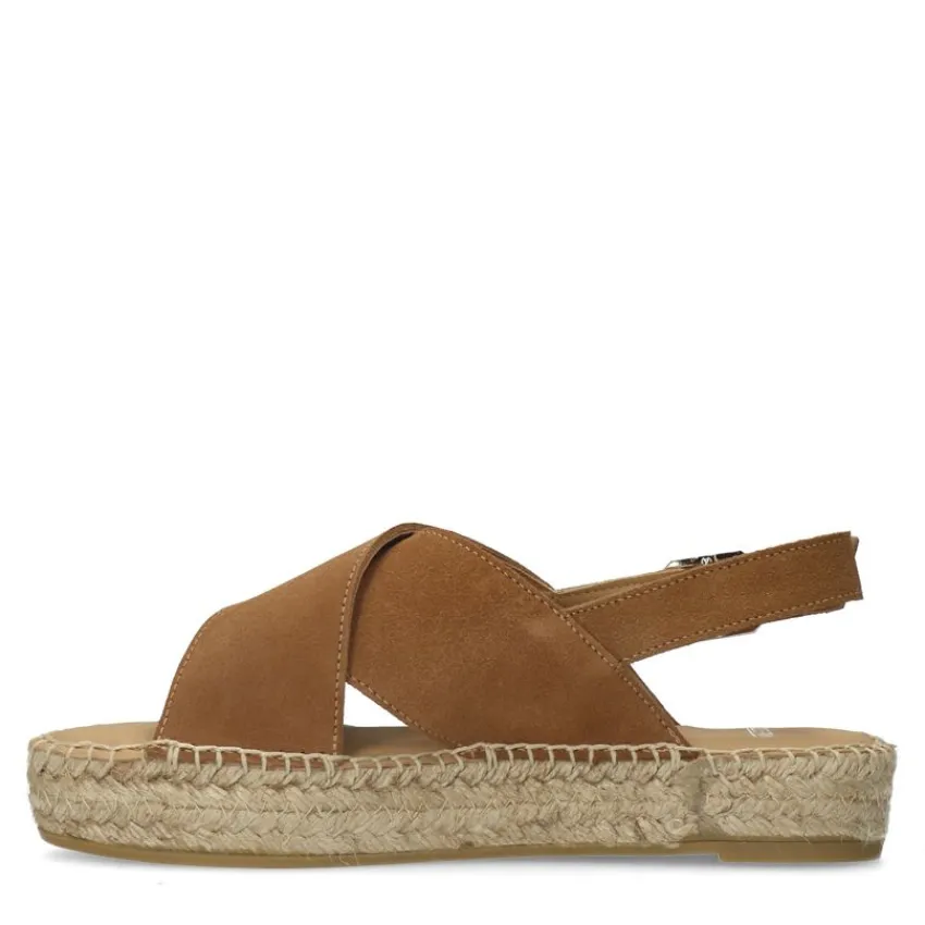 Manfield Cognac suède sandalen^DAMES Espadrilles|Sandalen