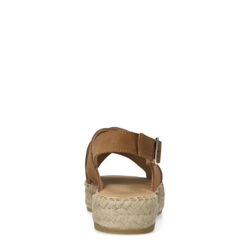 Manfield Cognac suède sandalen^DAMES Espadrilles|Sandalen