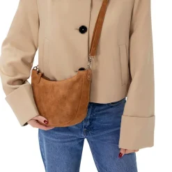 Manfield Cognac suède schoudertas^ Schoudertassen