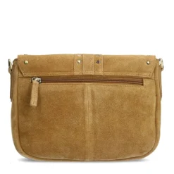 Manfield Cognac suède schoudertas met gouden studs^ Schoudertassen