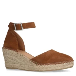 Manfield Cognac suède sleehakken^DAMES Espadrilles|Sandalen