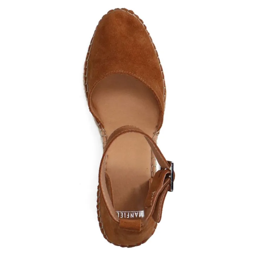 Manfield Cognac suède sleehakken^DAMES Espadrilles|Sandalen