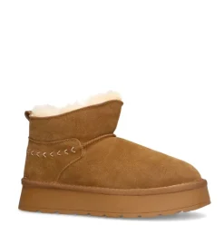 Manfield Cognac suède snowboots^DAMES Enkellaarsjes