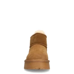 Manfield Cognac suède snowboots^DAMES Enkellaarsjes