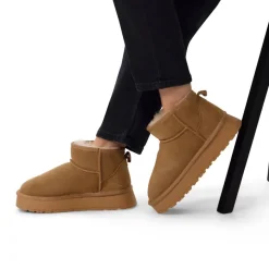 Manfield Cognac suède snowboots^DAMES Enkellaarsjes