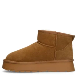 Manfield Cognac suède snowboots^DAMES Enkellaarsjes