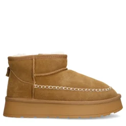 Manfield Cognac suède snowboots^DAMES Enkellaarsjes