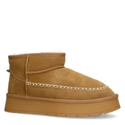 Manfield Cognac suède snowboots^DAMES Enkellaarsjes