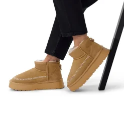 Manfield Cognac suède snowboots^DAMES Enkellaarsjes