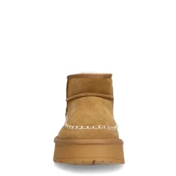 Manfield Cognac suède snowboots^DAMES Enkellaarsjes