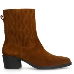 Manfield Cognac suède western boots^DAMES Enkellaarsjes