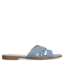 Manfield Denim canvas slippers met zilverkleurige studs^DAMES Slippers