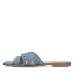 Manfield Denim canvas slippers met zilverkleurige studs^DAMES Slippers