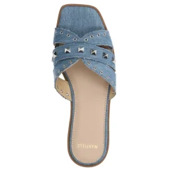 Manfield Denim canvas slippers met zilverkleurige studs^DAMES Slippers