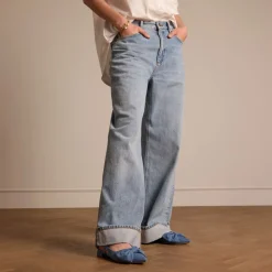 Manfield Denim slingbacks met strik^DAMES Pumps|Loafers