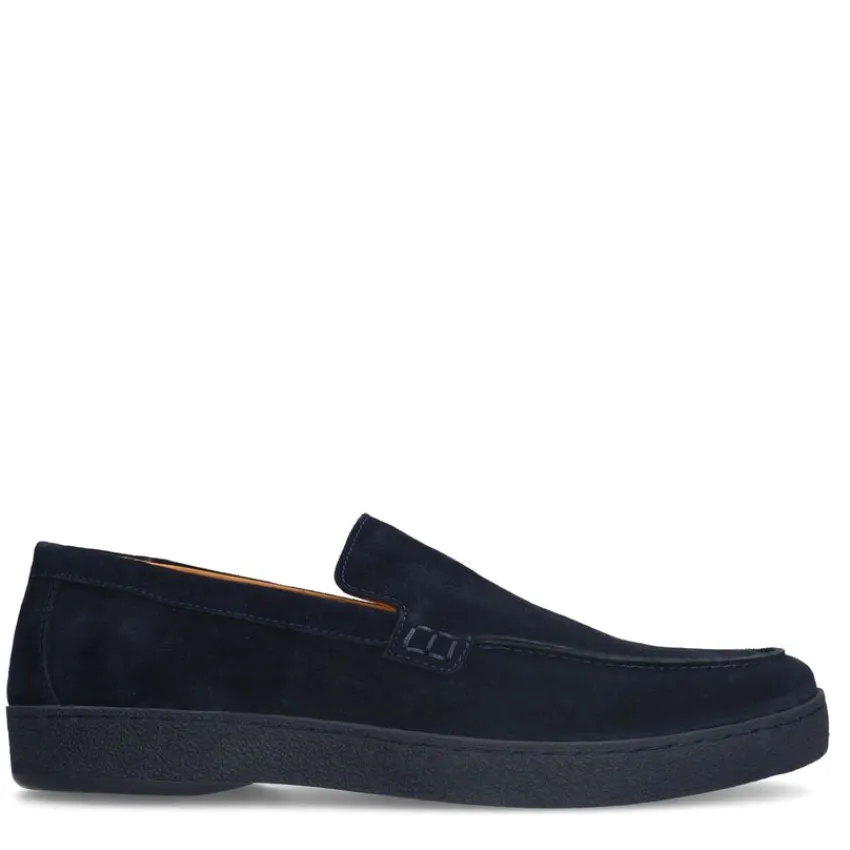 Manfield Donker blauwe suède loafers^Heren Loafers
